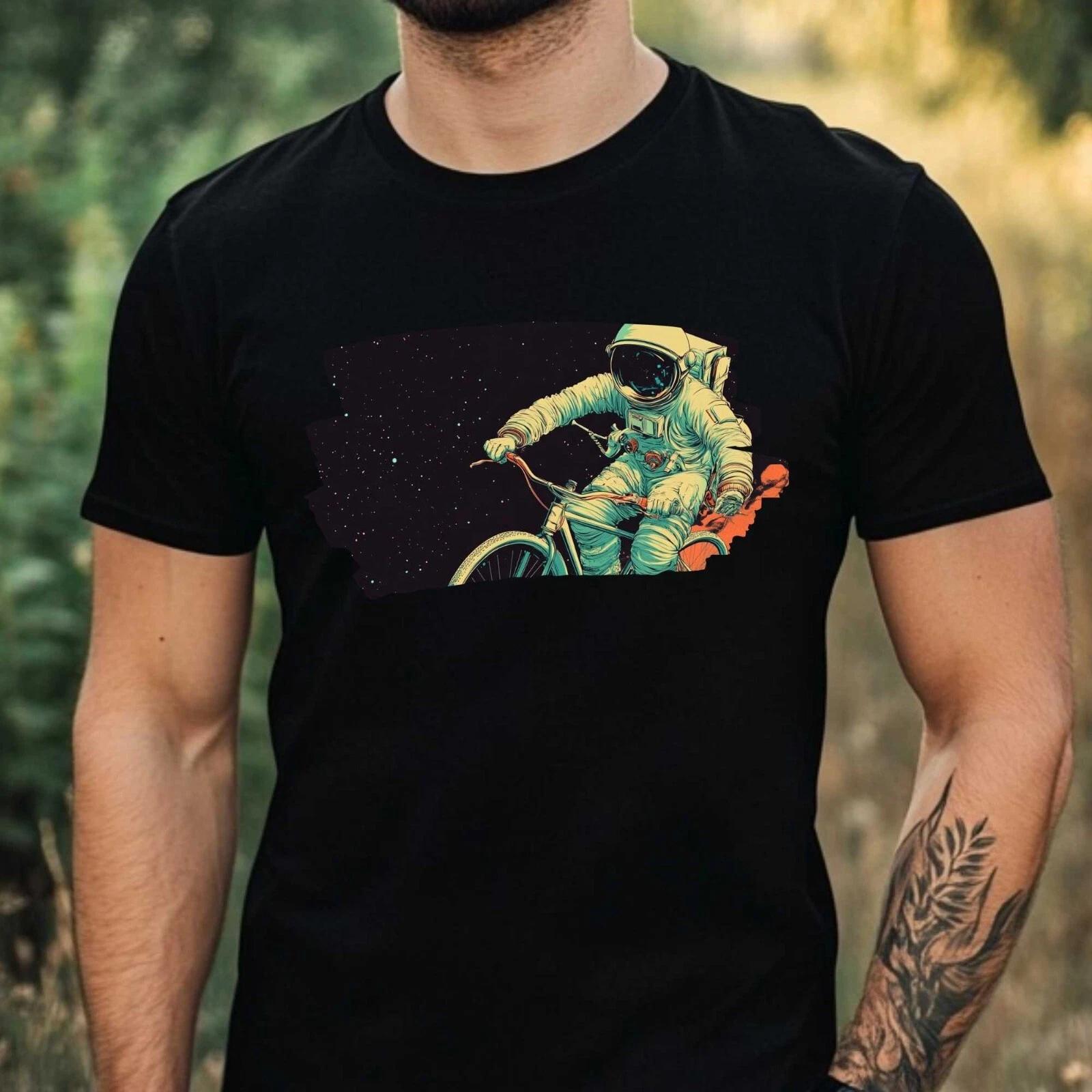 T-Shirt Herren Astronaut auf dem Fahrrad Motiv Baumwolle Größe XS bis 5XL XL
