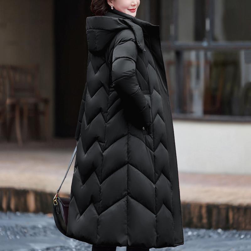 Elegant Middelaldrende Kvinne Vinterkåper Hette Casual Tykk Varm Lang Parkas Damejakker