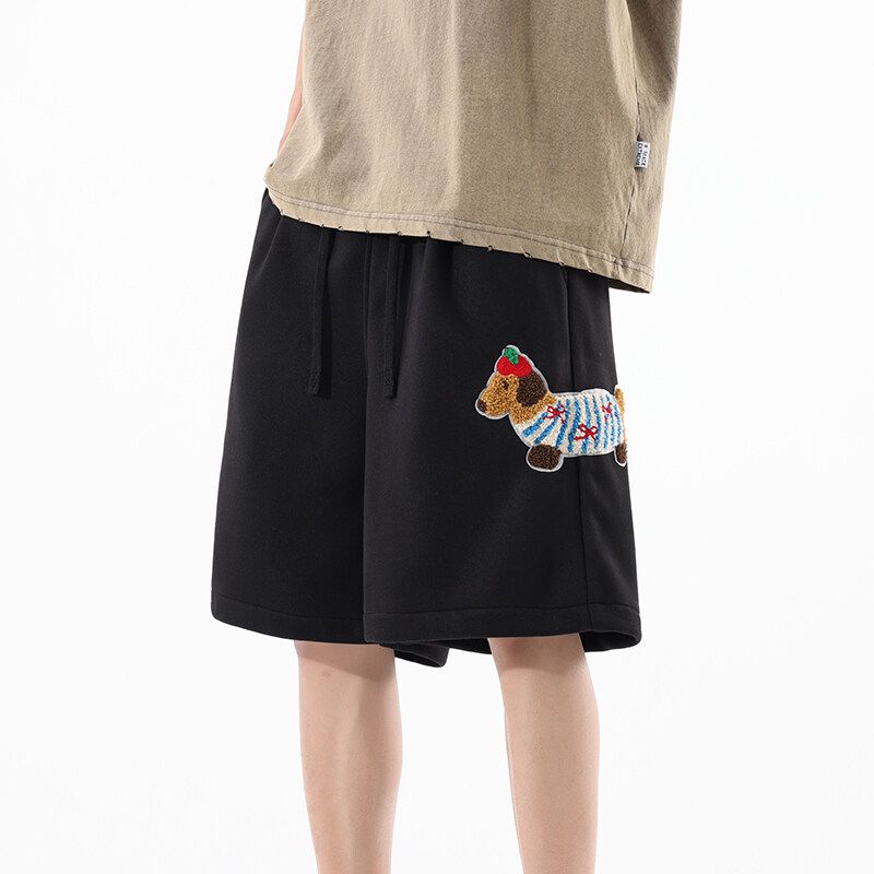 

Medm Beprp American Retro Towel Dog Embroidery Five-Point Shorts for Men with Elastic Waistband Cute Style Sleep Shorts 23072 Black XL(Recommendation 65-75kg)