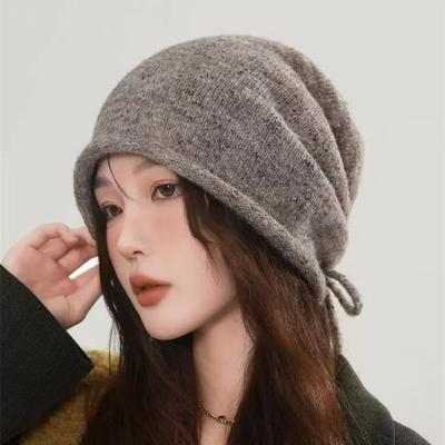 New Wool Knitted Stacking Hat with Drawstring, Cold and Warm In Autumn and Winter, Plain Face Covering, Fashionable Cold Hat Tide