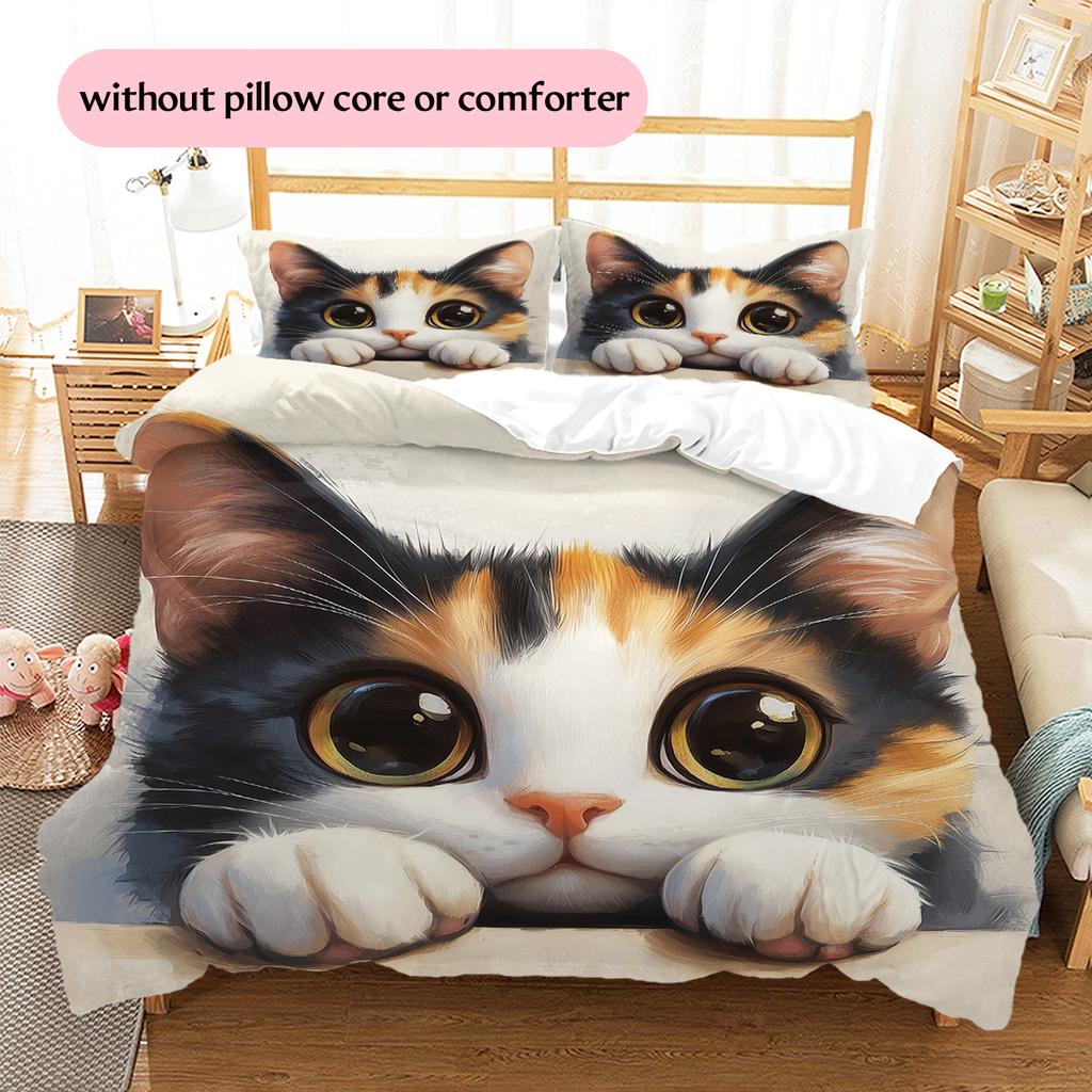 Calico Cat Pattern Bedding Home Decoration Birthday Gift (1 * duvet cover + 2 * pillowcase, without core)