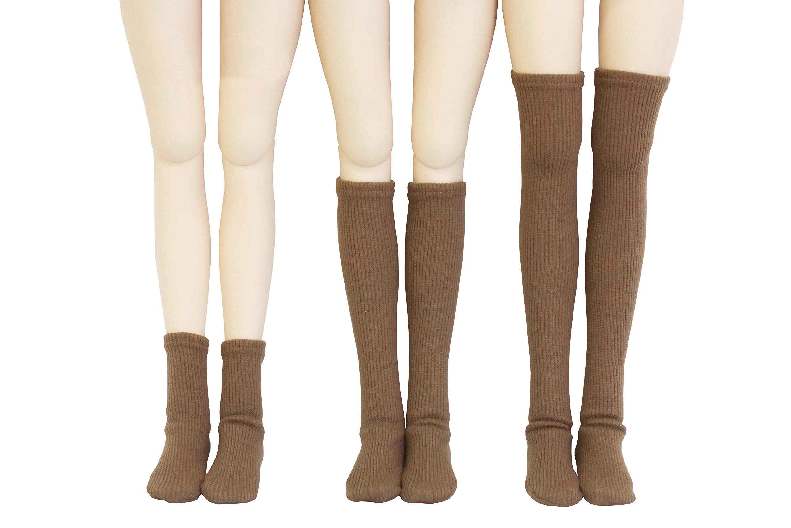 

[Petite Marie] 13 DD SD Compatible Plain Socks Bear Ribbed 3-Piece Set: Socks, High Socks, Over-the-Knee, LeftRight Specified Socks, Brown, 60cm