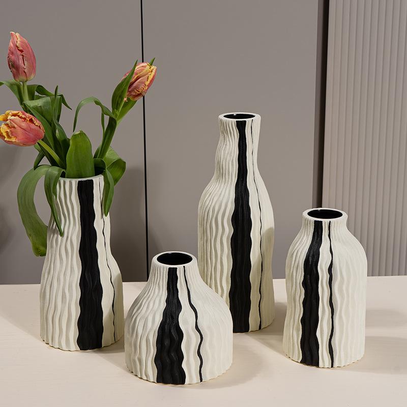 Keramikvase Geometrische Streifen Welle Handgefertigt Unregelmäßige Vase Blumentopf Blumenarrangement Zubehör Heimdekoration