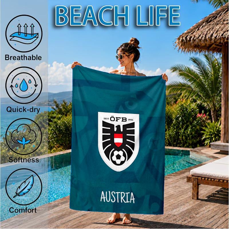Asciugamano da Spiaggia Emblema Calcio Austria, Asciugatura Rapida, Facile da Curare, Adatto Sia per il Fitness che per le Vacanze al Mare, Essenziale Sportivo