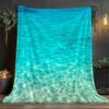 [Turquoise Ocean Blanket] 1pc Turquoise Ocean Waves Print Flannel Throw Blanket - Lightweight All-Season Soft Bedspread