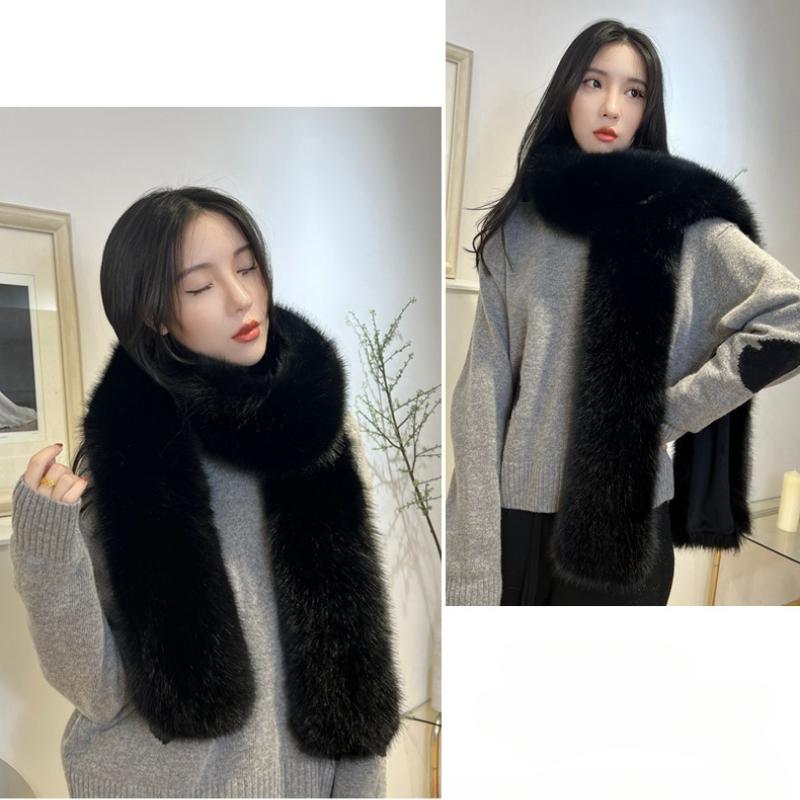 Kobiety Zima Ciepły Kołnierz Szalik ze Sztucznego Futra Miękki Długi Pluszowy Szal Szale Moda Jednolity Kolor Imitacja Futra Lisiego Szaliki