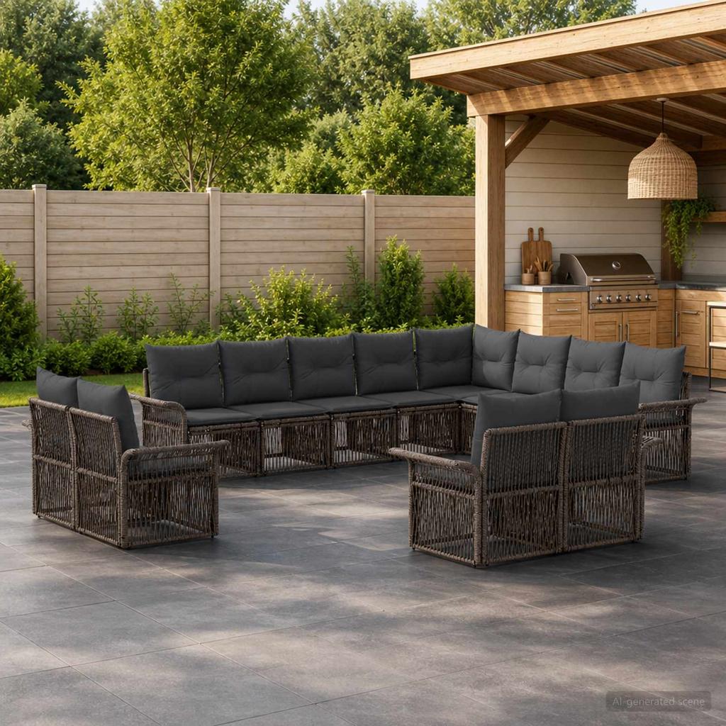 Garden Sofa Set 12 Pcs Grey and Dark Grey Poly Rattan