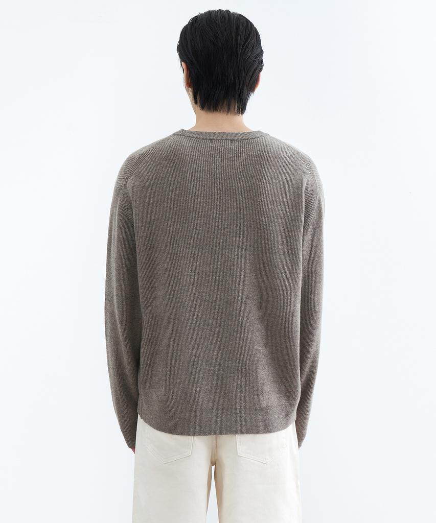 MUSINSA STANDARD [Victoria Wool] Minimal Ribbed Crew Neck Knit [Taupe]