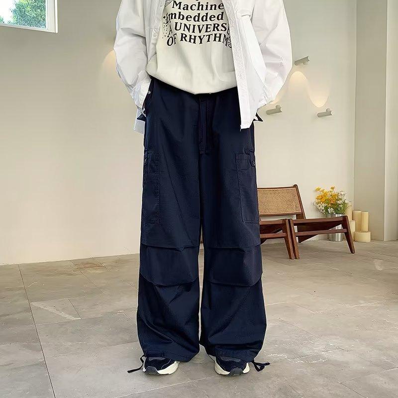 American Autumn New Retro Casual Loose Multi-pocket Drawstring Can Tie Feet Wide-leg Fashion Work Pants