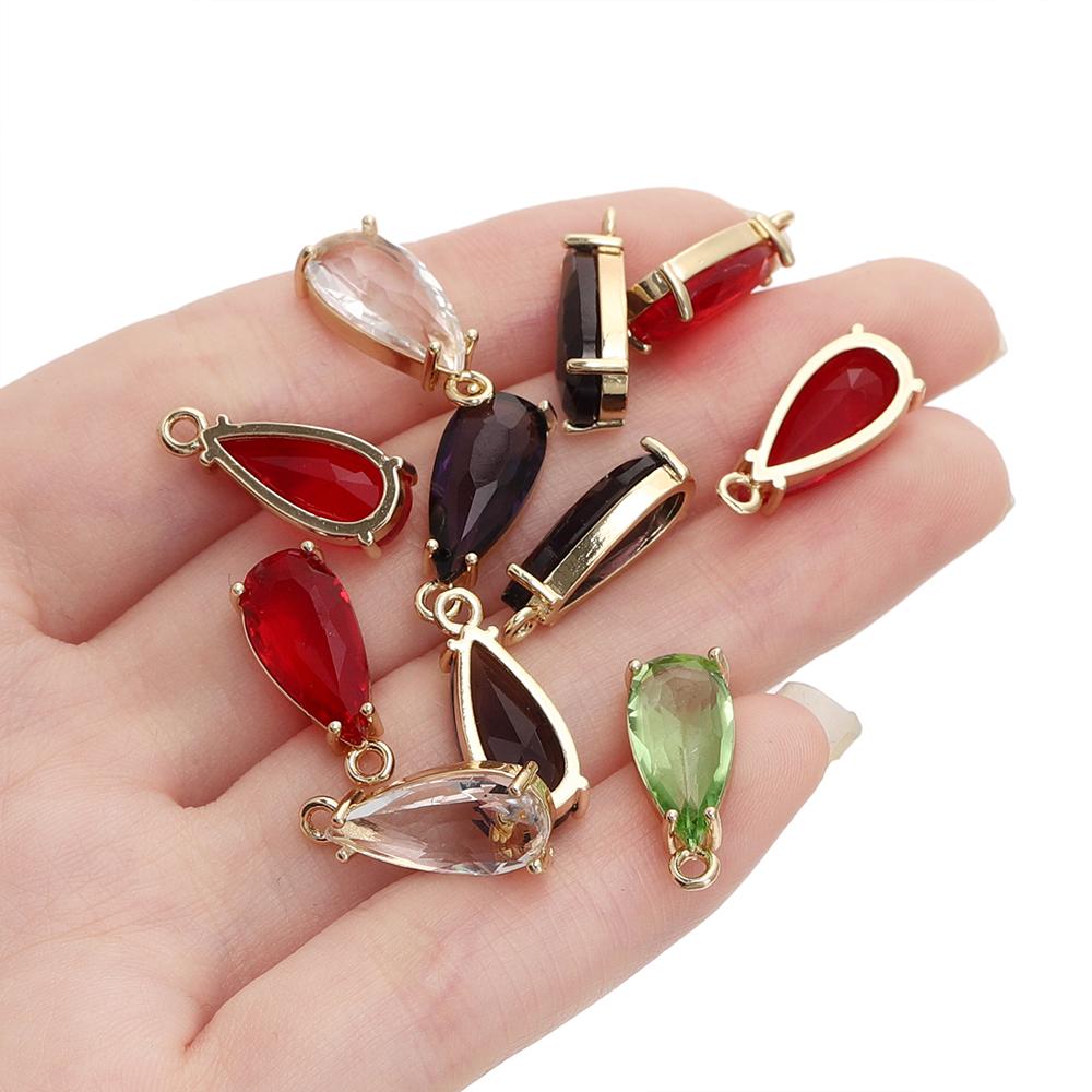 5pcs Copper Zircon Waterdrop Pendants Transparent Crystal Charms Beads with Hole for Necklace Making DIY Jewelry Findings