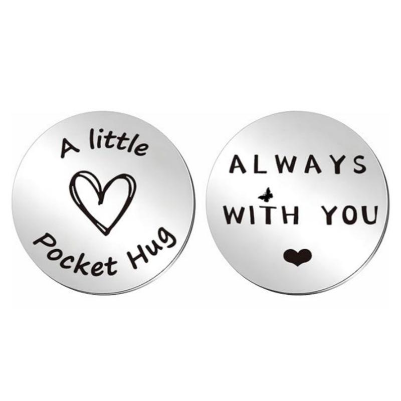 Decision Coin Pocket Hug - Long Distance Relationship Keepsake, Inspirational Gift for Couples, Stainless Steel