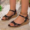 2025 Law Fashionable and Comfortable Woven Hollow Sandals New Fish Mouth Small Heel Island Vacation Style Word with Sandals Women