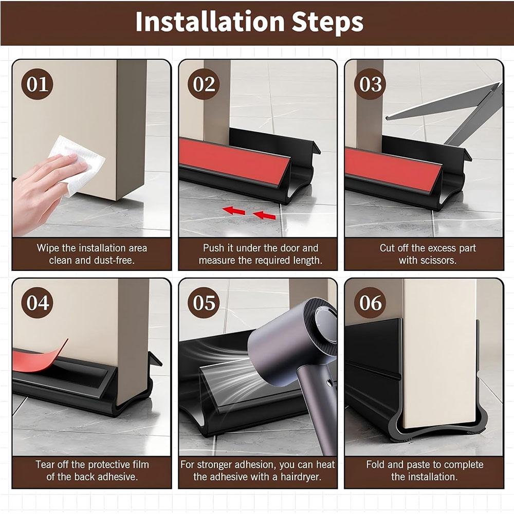 1-4PCS Self-adhesive Door Bottom Sealing Strip Wind and Dust Proof Weather Strip with Soundproofing Felt PVC Flexible Door Strip