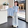 Girls' Fresh Summer Polo Set: Stylish Short-Sleeved Top & Casual Plaid Long Pants Two-Piece