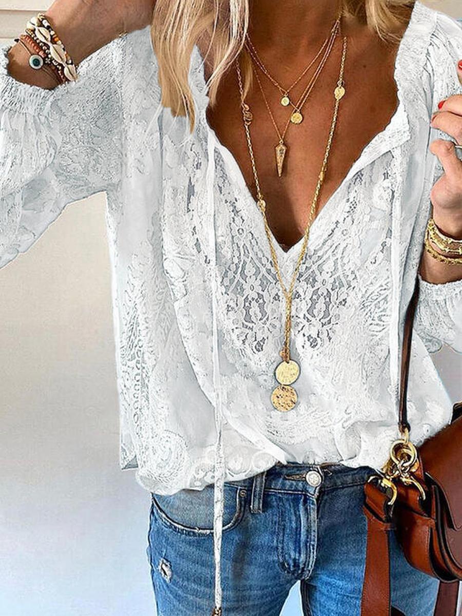 

New Arrival Printed Lace Top - Loose Fit, Elegant Commute Style S белый