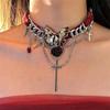 Eyes Y2K Velvet Necklace Gothic Style Tassel Beaded Necklace Vintage Butterfly Rose Choker  Club