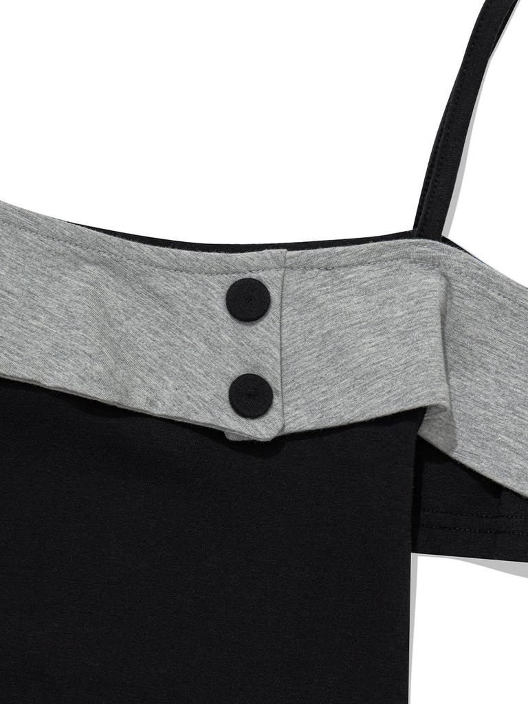 Eogeulliswedou Button Contrast Off-Shoulder (Black)