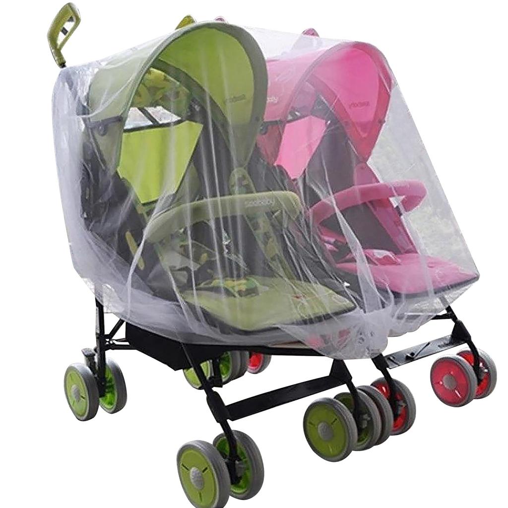 Stroller Mosquito Insect Repellent Sunshade Net for Twins and Pollen Easy Heatstroke Outdoor Outings Net, Doubles, High-Density Mesh, Foldable,