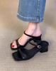 Fashion Low Shoes Ladies' Slippers Women Heels Square Heel Rubber Flip Flops Butterfly-Knot High Block Genuine Leather Hawaiian Fretwork