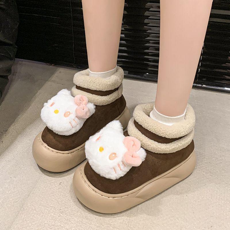 Cute versatile cartoon kitten platform snow boots autumn and winter new velvet outer wear comfortable warm cotton shoes