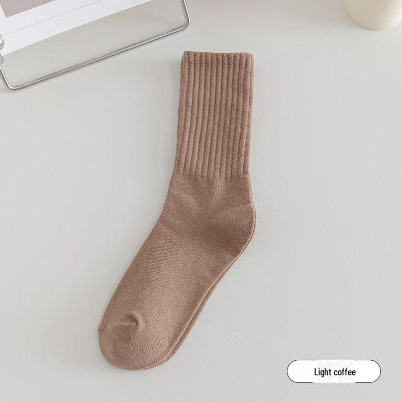 

«Женские хлопковые носки кофейного цвета с японскими вертикальными полосками, универсальный ворс для осени/зимы» One Size