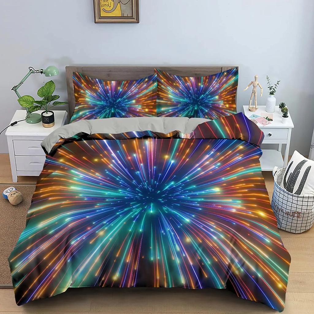 Fireworks Soft Durable Quality Duvet Cover Colourful Fires Celebrate Mery Christmas Theme Polyester for Children Tens Women for Bedrom Decoration