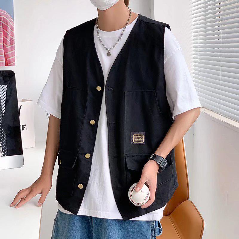 Men's Trendy Hong Kong Style Multi-Pocket Photographer Vest with Customizable Logo