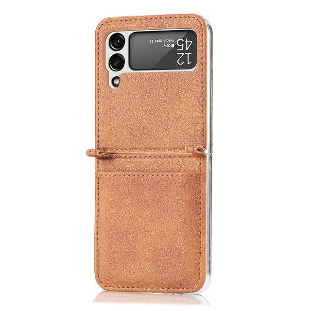 Shockproof Thin Card Slot Leather Case For Samsung Galaxy Z Flip 3 Flip4 Flip 4 Flip3 5g Anti -Scratch Protective Phone Cover