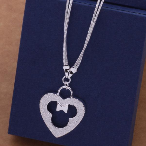 925 Sterling Silver Plated Korean Heart Mickey Necklace by Xianmei