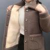 Autumn Winter Thickened Women's Patchwork Sheep Wool Coat with Fur,casual Vintage Clothing,plus Size