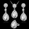 ქალების მოდა Rhinestones Inlaid Waterdrop ყელსაბამი ბეჭედი საყურეები სამკაულების ნაკრები