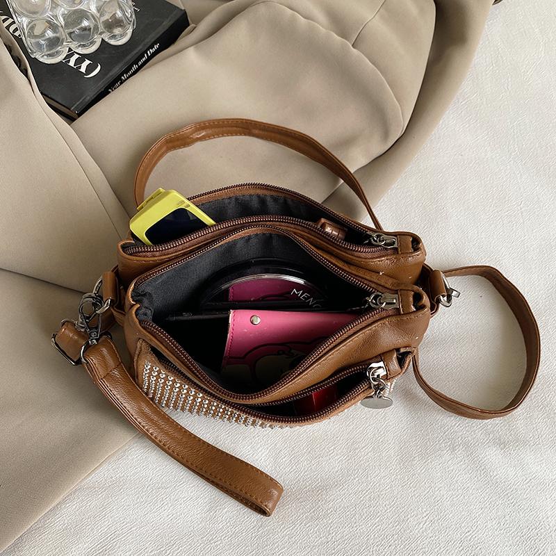 Women's Small Square Bag With Diamonds Shoulder Crossbody Bag