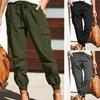 Damen Frühling Einfarbig Mittelhoch Taille Arbeitshose Lässig zum Schnüren Leicht Elastische Hose