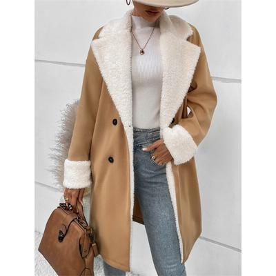 Winter New Suede Shearling Spliced Mid-Length Coat Loose Double Breasted Thick Warm Overcoat