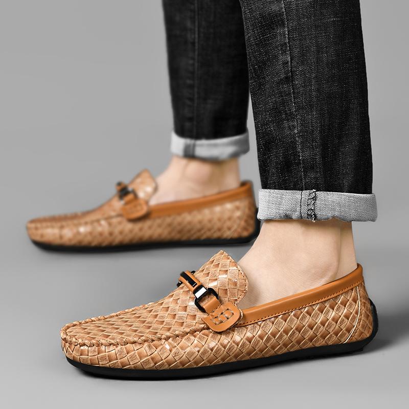 Herr Mockasiner Loafers Körskor Flats Casual Slip-ons Plusstorlek Färg Khaki Ärt-skor
