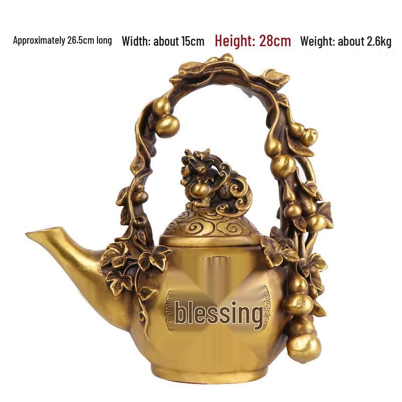 Pixiu Gourd Copper Teapot Ornament with Fu Character
