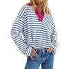 YYFS Women's Fashion Casual Fall Winter Stripe Print Long Sleeve V-Neck Pullovers & Long Sleeves