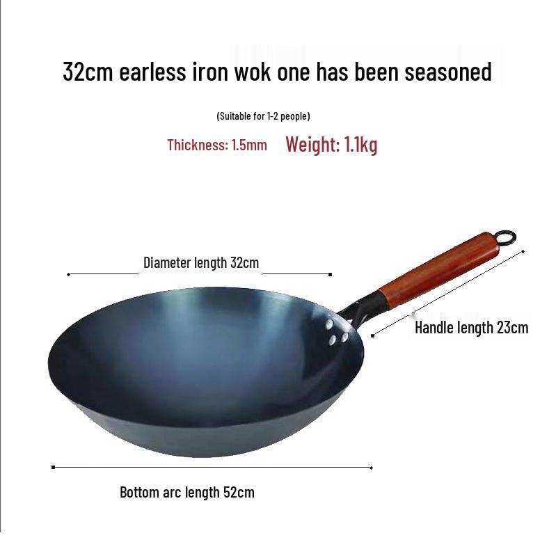 Handmade Non-Stick Iron Wok: Pre-Seasoned, Thickened, Uncoated, Ready for Cooking
