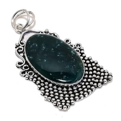 Natural Moss Agate Gemstone Handmade 925 Sterling Silver Pendant 2.84" N9k30