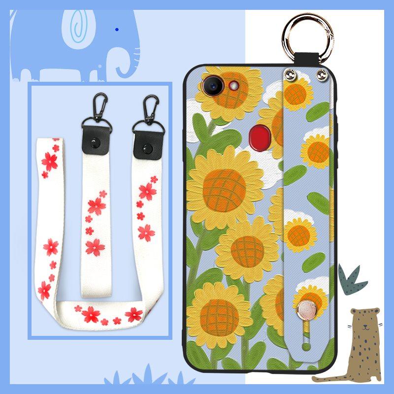 Silicone Phone Holder Phone Case For OPPO F7 Waterproof Oil Painting Fashion Design Durable Anti-dust Wrist Strap Flower