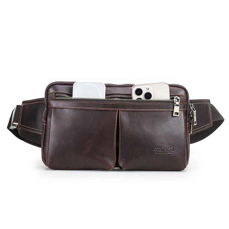 CONTACT'S Genuine Leather Crossbody Bag for Men 2025 New Style Male Waist Bags for 7.9 Inch iPad Men's Travel Money Pouch Crossbody Fanny Belt Bags