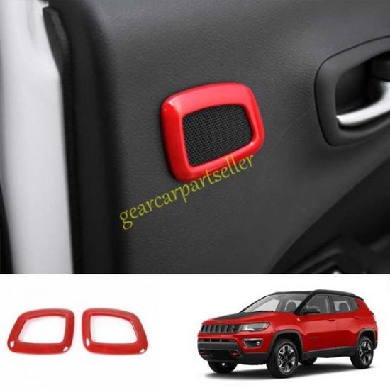 For Jeep Compass 17-2021 Glossy Red Rear Door Speaker Sound Frame Trim 2pcs