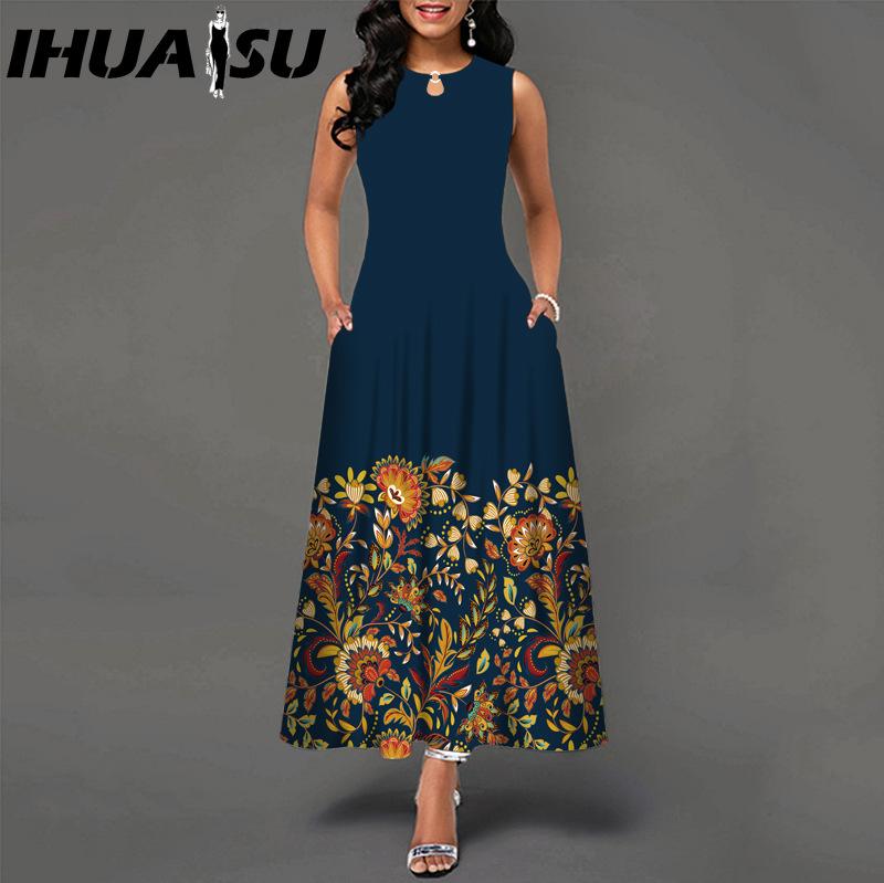 IHUASU 48 Farben Neues Damen Lockeres Vintage Blumenmuster Rüschenkleid Befree Kleid Großes Sommerparty Tanktops Elegante Maxikleider