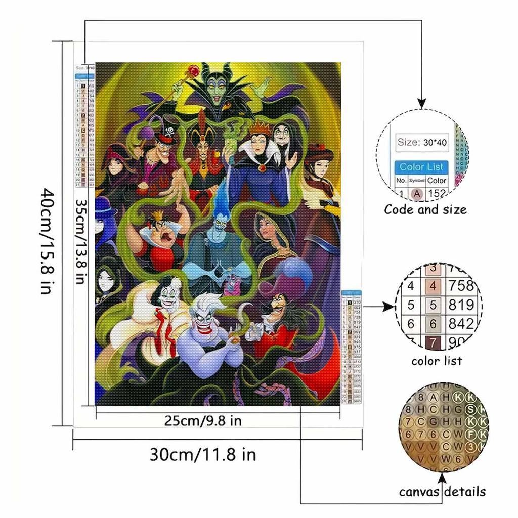 DIY Diamond Painting A Grand Collection of Villains Cross Stitch Kit Mosaic Art Diamond Painting Full Circle Diamond Home Decoration