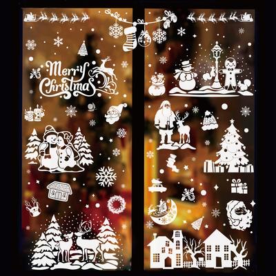 Christmas Window Stickers Merry Christmas Decoration for Home 2024 Window Sticker Xmas Ornament Navidad Natal New Year Gift 2025