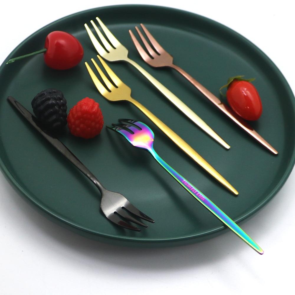 6Pcs Fruit Fork Stainless Steel Cake Forks White Gold Colourful Tea Fork Dinnerware Set Hotel Party Restaurant Supplies