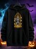 Unisex Hoodie, Halloween, Skeleton Throne Graphic, Pullover Hoodie, Gothic Streetwear, Autumn Winter Party, Front Pocket Drawstring