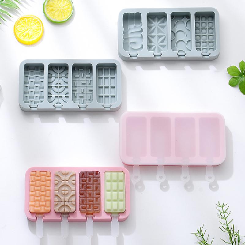 4 Cavities Simple Ice Cream Silicone Mold With Lid Popsicle Ice Cube Tray Mold Homemade Cheese Sticks Gifts Kitchen Accessories