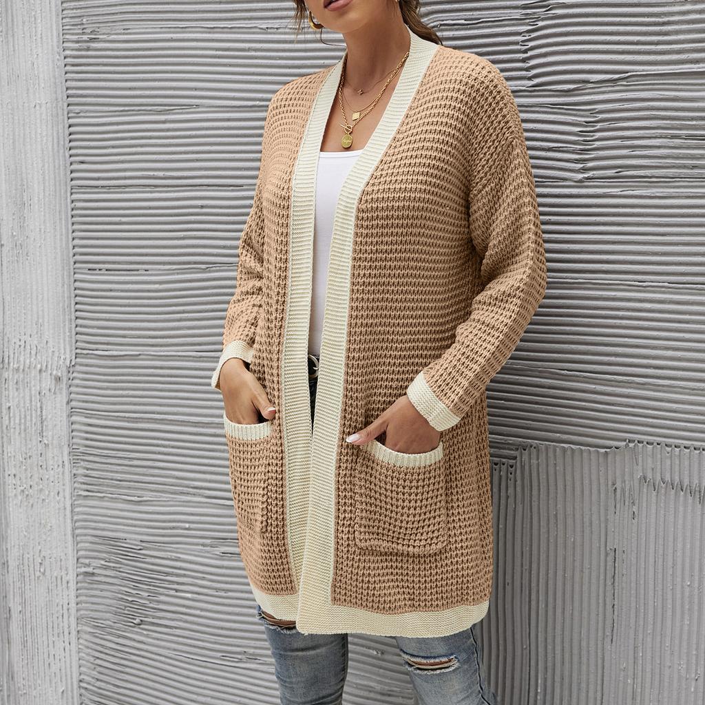 Women Winter Wool Cardigan Solid Patchwork Jacket Sweater Long Loose Thick Coat Cardigan