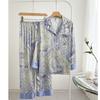 Autumn Women Ice Silk Fashion Printing  Pajama Lapel Button Cardigan Outfits for Women 2 Piece Set  Set Clothes for Women